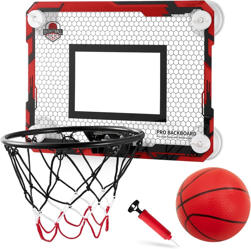 RUNBOW Store Indoor Mini Basketball Hoops Backboard with Powerful Suction Cups,Wall Mounted Door Basketball Hoops,Toys with Balls Gifts for Kids Boys Teens (43x30CM, Blue with Scorer) (Red Ordinary) - Image 1